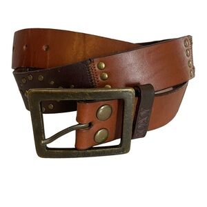 Y2K Roxy Faux Leather Belt Sz M/L Brown Patchwork Boho 2000s Studs Rivets Cute!